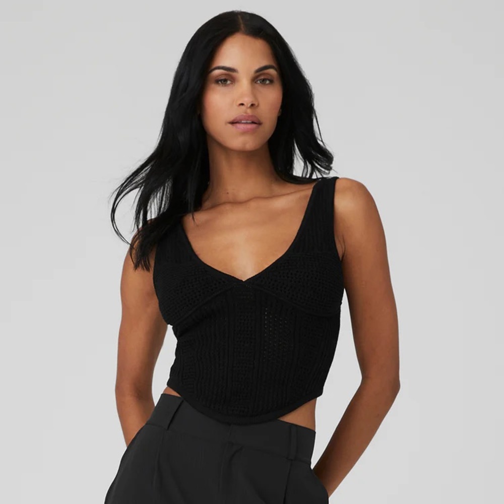 Open-Knit Chase the Sun Corset Tank in Black (NWT)